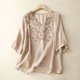 thumbnail image 1 of Fiudx Ofertas Relámpago Blusa Irregular de Algodón con Cuello En V y Manga Corta Informal para Mujer a La Moda, 1 of 5