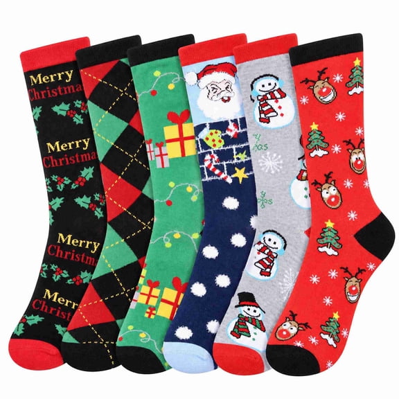 COUVER Women's Patterned Crew Socks Christmas Size 9-11 6 Pairs (12 Count)