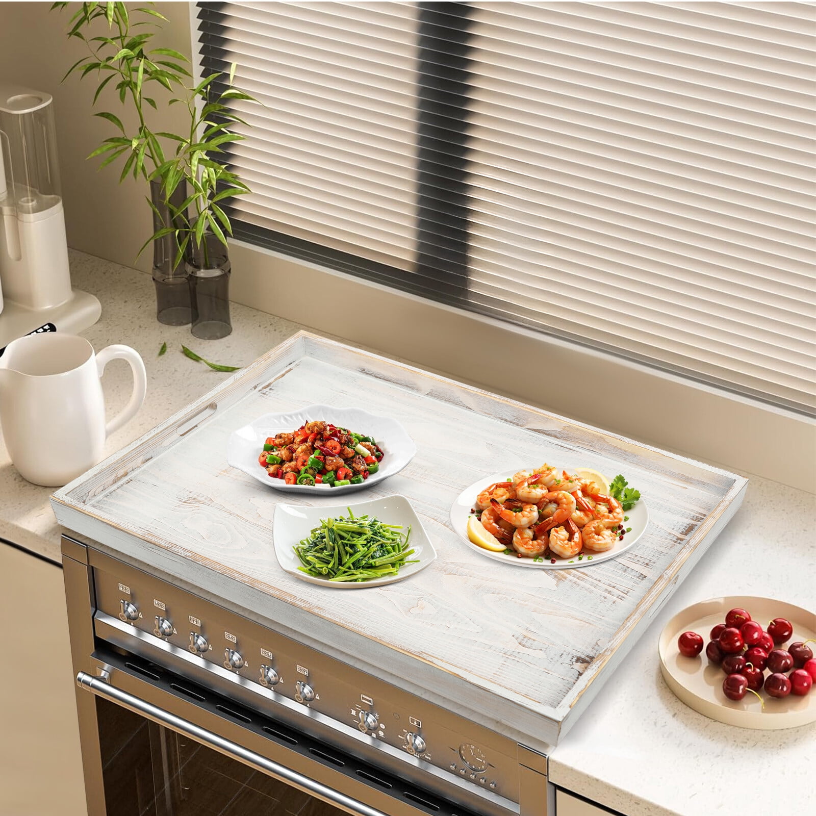 Noodle Board Stove Cover, 30 x 22 Inch Wooden Stove Top Covers for Glasstop Stove and Electric Stove, Gas Stove Burner, Wooden Serving Tray