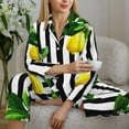 thumbnail image 6 of Fotbe Lemons on Striped Pattern Long Sleeve Pajama Set for Women,Sleepwear Set,2-piece Loungewear Set,Soft PJs Comfy Nightwear with Pockets -Small, 6 of 7