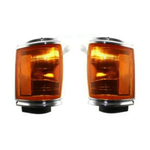 For 1987 1988 Toyota Pickup Pair Corner Lights Driver and Passenger Side Amber Lens With Chrome Trim 2WD Deluxe/SR5/SRT TO2520117, TO2521119 | 81620-89164, 81610-89164