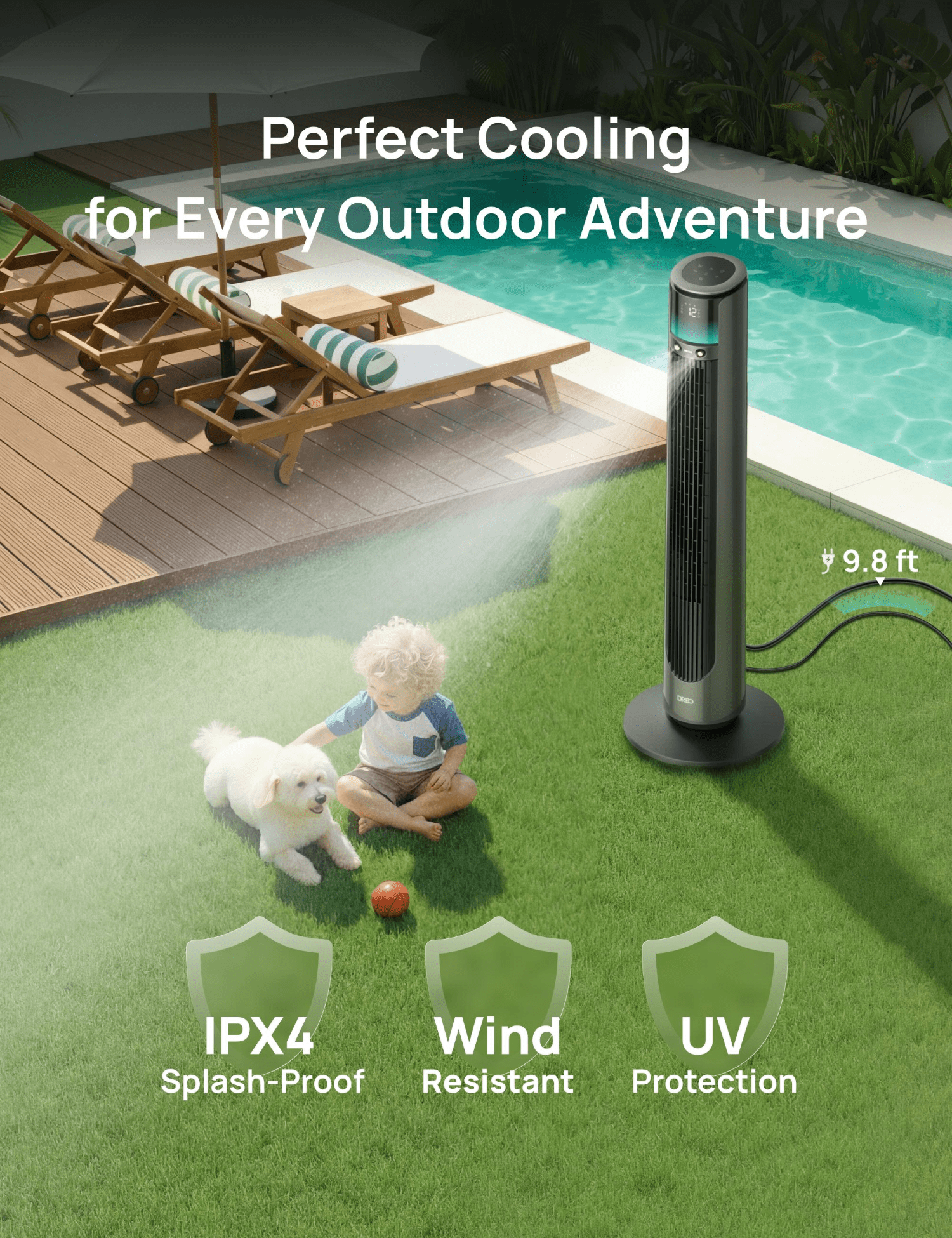 DREO TurboCool™ Outdoor Misting Fan 711AS Ultra-Quiet BLDC Motor Fan with 33 ft/s Hyperfast Airflow