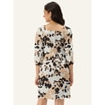 thumbnail image 3 of DressBerry Women's Printed Poly Crepe Dress Casual Summer Long Puffed Sleeves Above Knee Length High Waist Square Neck Buttoned Front Western Style Light Weighted Straight Cut Short Dress, 3 of 7