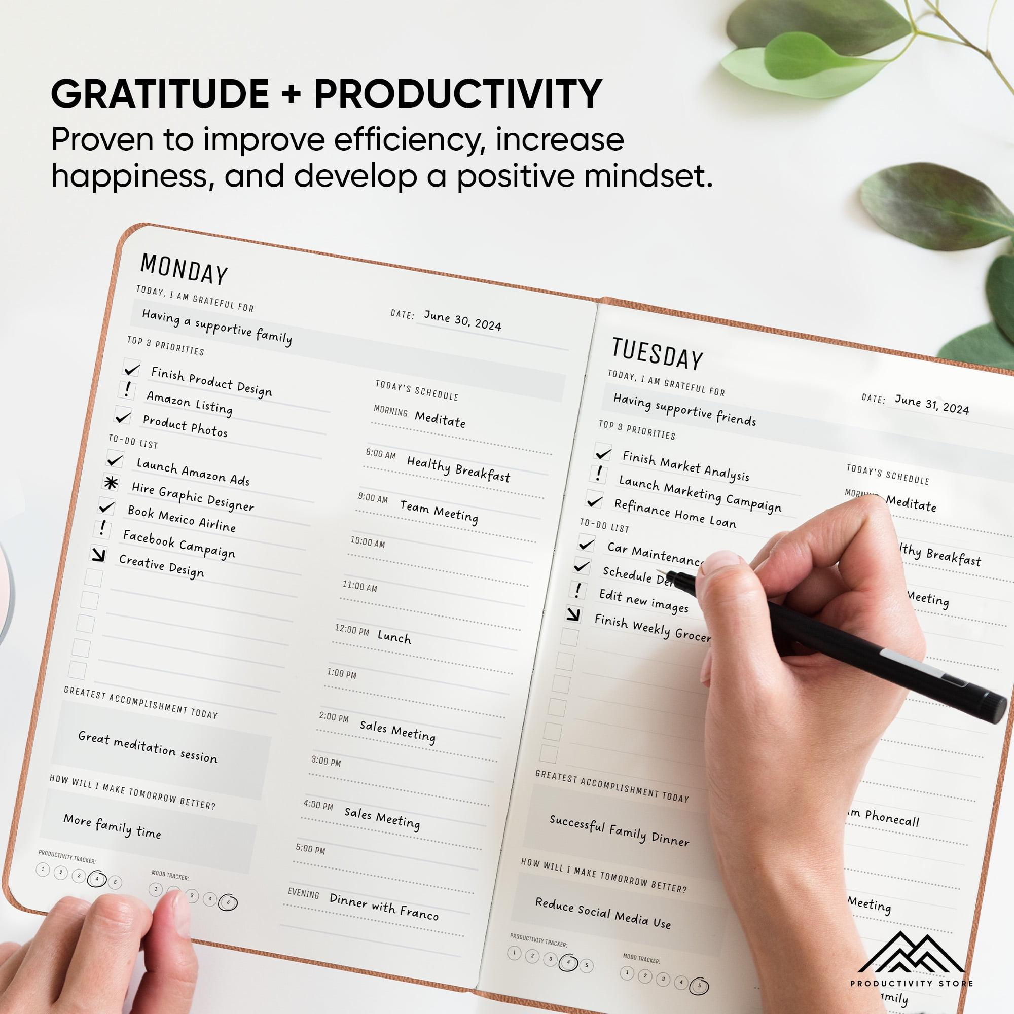 2024 Daily Planner - 6-Month Undated Daily Planner With Daily Tasks, Goals & Schedule - Best Goal Planner For Productivity and Personal Success - A5 5" x 8" Size -  Black -Productivity Store
