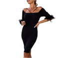 thumbnail image 1 of CEHVOM Robe Mode Femme Bandage Pli Manches Mi-Longues Florale Couleur Unie Mini Robe en Solde, 1 of 6