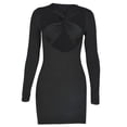 thumbnail image 3 of Seyurigaoka Women Bodycon Dress, Sexy Long Sleeve Front Cross Hollowed-out Night Club Party Mini Dress for Summer, 3 of 9
