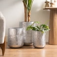 thumbnail image 3 of DecMode 12", 16", 20"H Silver Aluminum Metal Planter with Hammered Design (3 Count), 3 of 14
