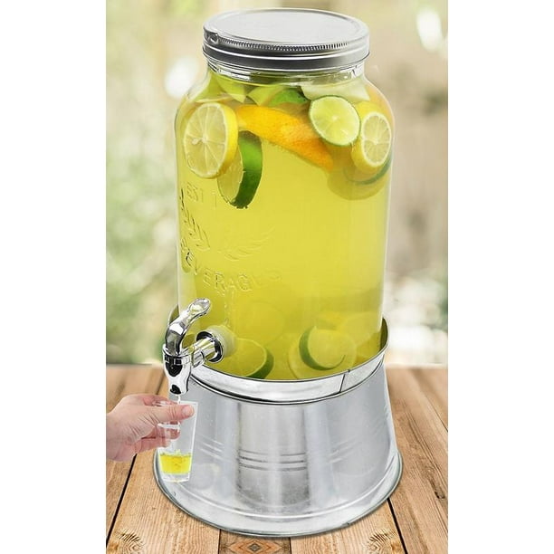 Estilo Glass Mason Jar Beverage Drink Dispenser With Ice Bucket Stand