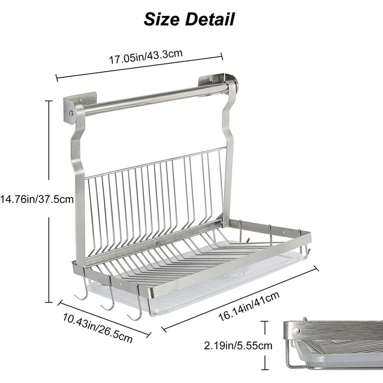 Techvida Stainless Steel Hanging Dish Drainer Folding Dish Drying Rack with Rod, Drainboard and Hanging S Hooks, Silver, Size: Small, Black