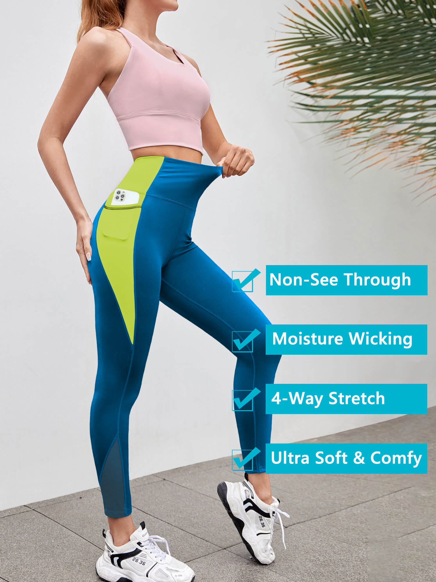 As Rose Rich Women Workout Leggings 2 Side Pockets 7/8 Length Yoga Pants  Swim Tights, M