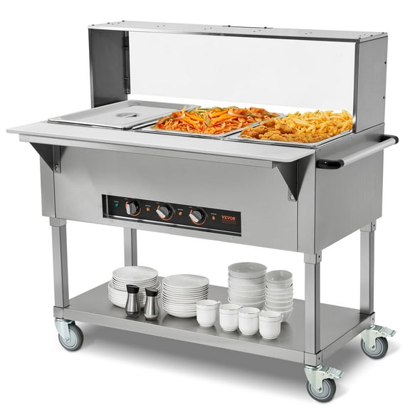 VEVOR 3-Pan Commercial Food Warmer, 3 x 20.6QT Electric Steam Table, 1500W Professional Buffet Catering Food Warmer with Acrylic Sneeze Guard, Food Grade Stainless Steel Server