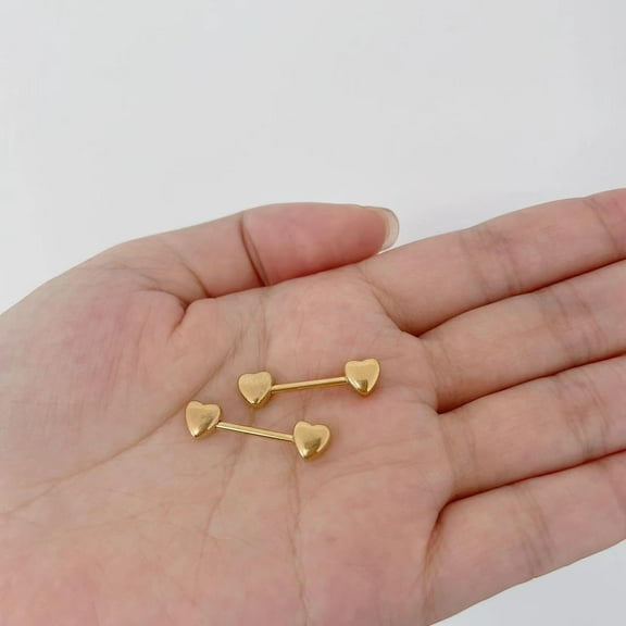 GHRTGR-14G Minimalist Heart Nipple Rings Stainless Steel Love Hearts Nipplerings Straight Tongue Rings Barbell Bar Piercing Body Jewelry Gifts for Women BFF