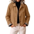 thumbnail image 2 of Women's Twill Button Down Cropped Jackets Fall Lapel Collar Rolled Long Sleeve Trendy Casual Crop Coats XS-XL, 2 of 7