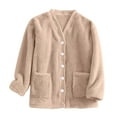 thumbnail image 5 of QATAINLAV Pajama Cardigans Tops for Women Loose Button Down Soft Plush Fleece Warm Bed Jacket Winter Comfy Fuzzy Lounge Sleepwear Coats with Pockets, Khaki, XXL, 5 of 10