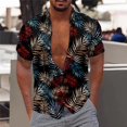 thumbnail image 2 of Camisas Para Hombre Manga Larga Regular Fit Camisa de manga corta creativa suelta informal con estampado digital 3d de flores y hierba de moda de verano (Brown, 3XL), 2 of 5