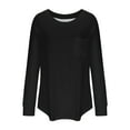 thumbnail image 4 of AXXD Black Basic Oversized Tshirts for Women Summer 2024 Trendy Casual Solid Drop Shoulder Long Sleeve Raglan Sleeve Tops Round Neck Loose Shirt With Poket, 4 of 5