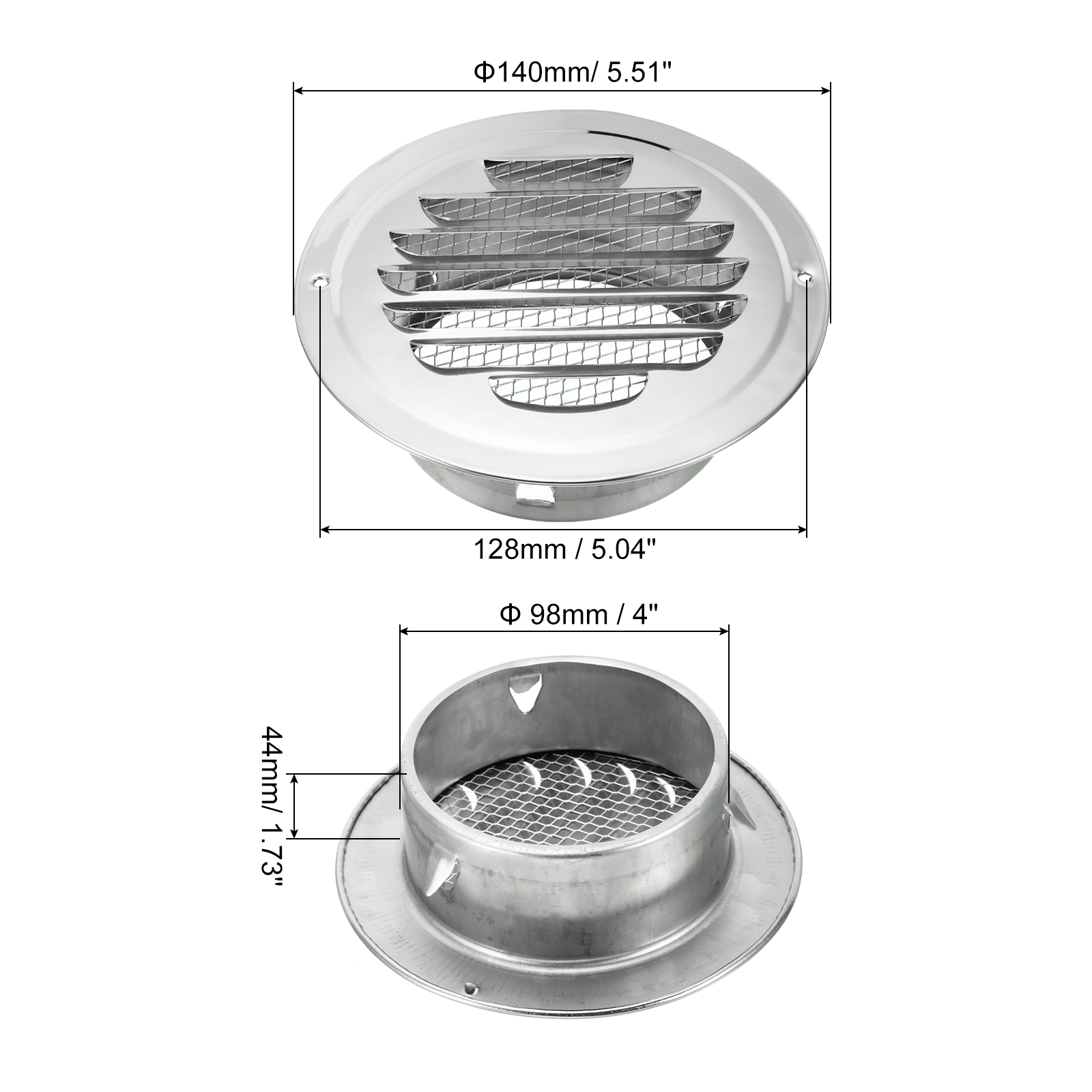 Uxcell 4" Round Soffit Air Vents, 2 Set Stainless Steel Louver Grille Vent Cover Mesh Air Outlet for Kitchen Bathroom