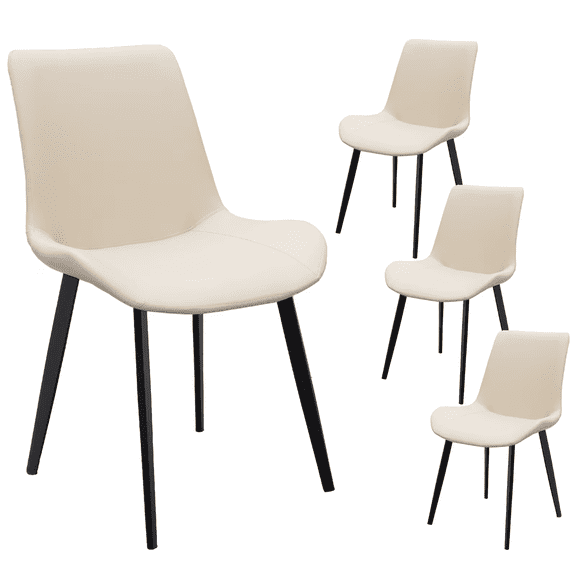 Beige PU Leather Dining Chair Set of 4, Metal Legs, Modern Upholstered, for Kitchen/Restaurant/Living Room/Meeting Room