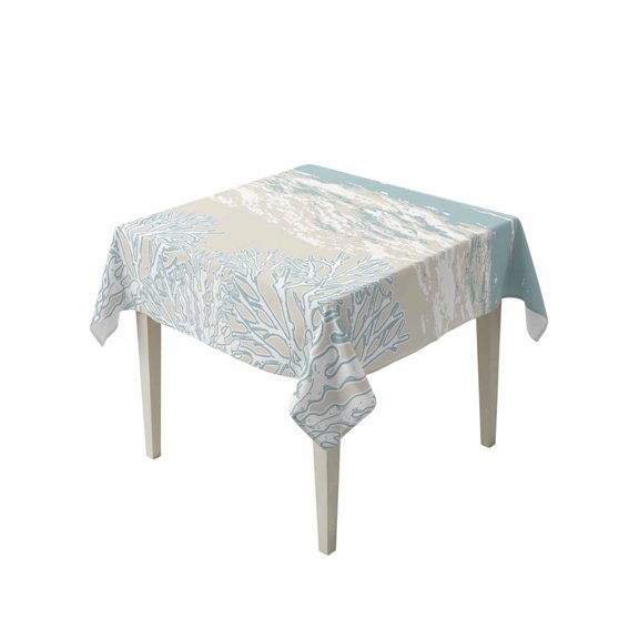 Blue Coastal Coral Suqare Tablecloth - 60 x 60 Inch, Summer Beach Ocean Abstract Art Waterproof & StainResistant Tablecloth, Washable Oil-proof Table Cover for Dining/Party/Wedding/Camping/Buffet