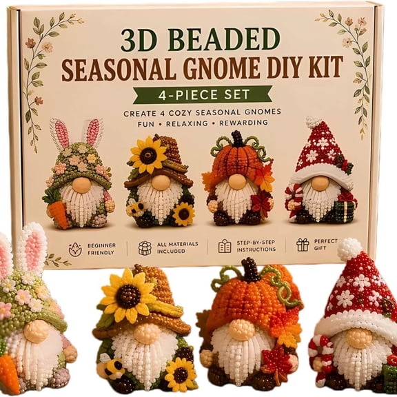 Gumesh Beaded Gnome Kit, Funny Mini Beaded Gnome Craft Kit, Handmade Bead Art Set for Beginners, Bead Embroidery Kit