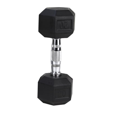 20LB (1 piece) HDRS rubber coated solid cast iron dumbbell with contoured chrome handles, hexagonal head, durable, safe and stable
