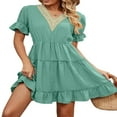 thumbnail image 3 of PENGXIANG Femmes Manches Courtes Mini Robe V Cou Volants Robes Décontractées une Ligne Fluide Été Plage Partie Robe de Soleil, 3 of 7