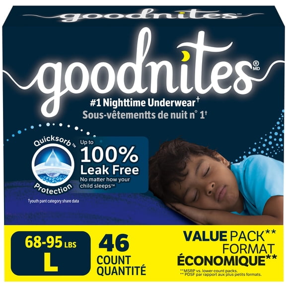 Sous-vêtements de nuit Goodnites pour garçons, L [68 à 95lb]), 46  sous-vêtements