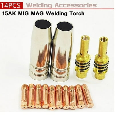 

14Pcs 15Ak Welding Torch Consumables 0.6-1.2Mm Mig Torch Gas Nozzle Tip Holder