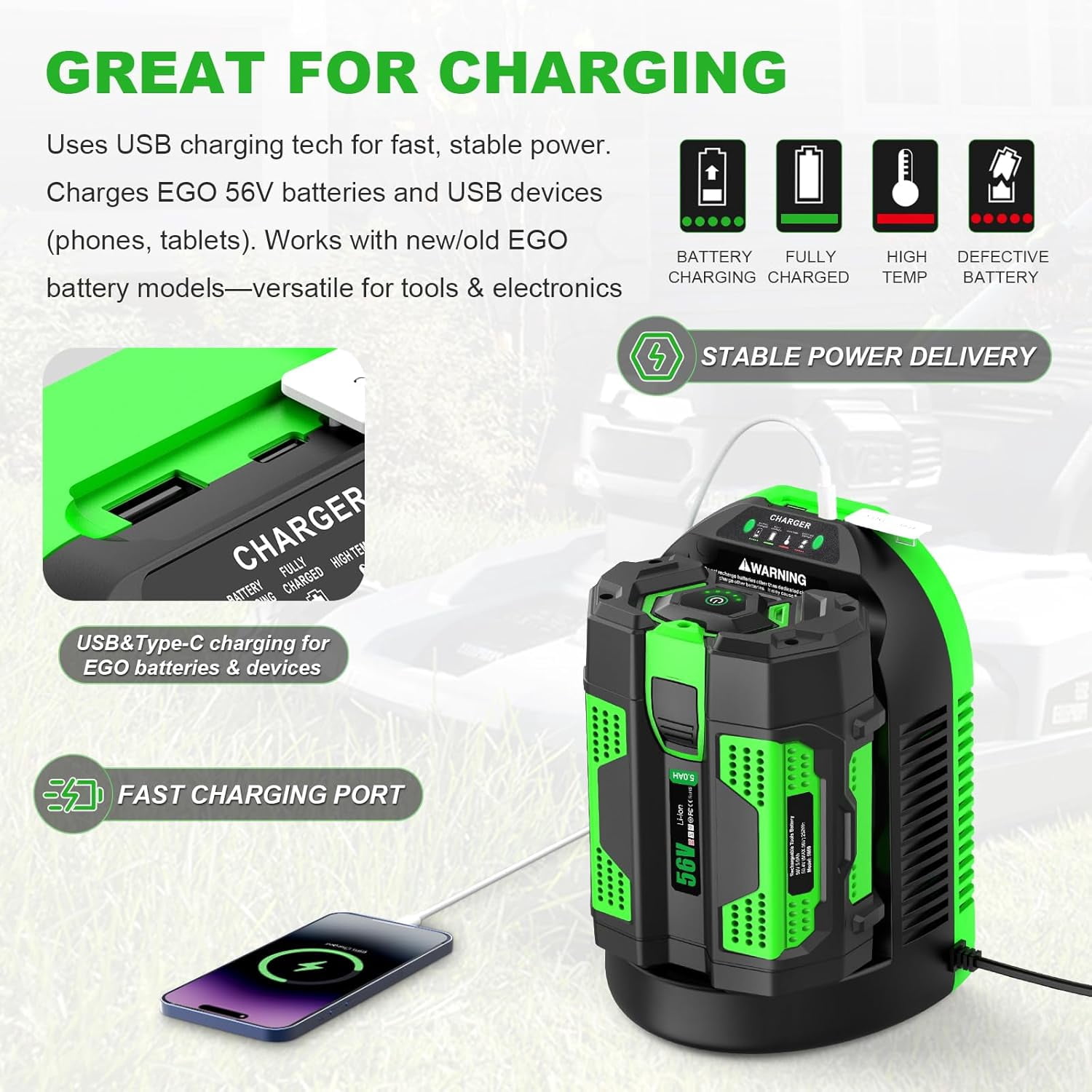 Rapid 4.0Ah Charger Replacement for EGO Battery Charger CH5500 CH2100, Compatible with EGO Charger CH3200 CH5500 CH2800D for EGO 56V Battery BA2800 BA4200 BA1400 BA5600 & Power+ Cordless Tools