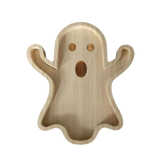 Halloween Pumpkin Bat Shaped Wooden Serving Tray for Fall Party Decorations Kitchen Dining Tableware Halloween Dinnerware Supplies