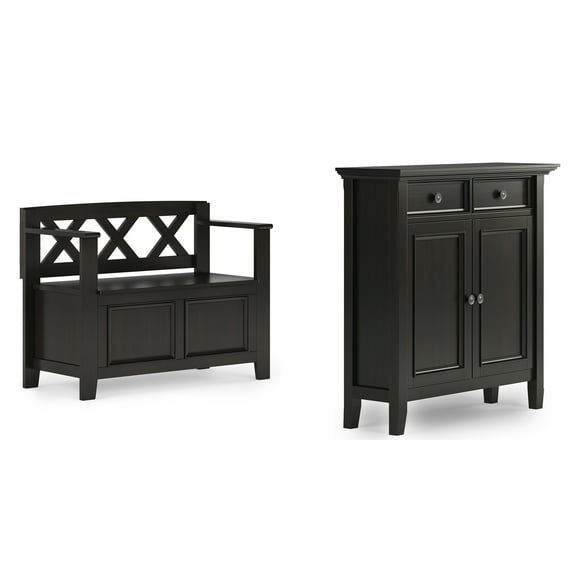 Amherst Solid Wood 36 inch Wide Small Storage Bench and 36 inch Wide Storage Cabinet in Hickory Brown