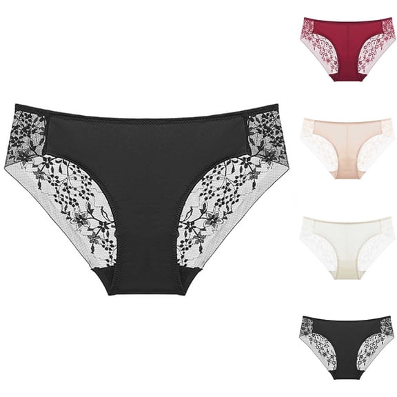 WRKEKC Panties for Women Low Rise Sheer Mesh Lace Cotton Gusset Triangle Underwear Breathable Butt Lifting Soft Comfortable