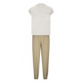 thumbnail image 3 of Crew Neck Cap Sleeve Tops with Wide Leg Pants Women's 2 Piece Sets Casual Loose Outfits Beige,XL, 3 of 6