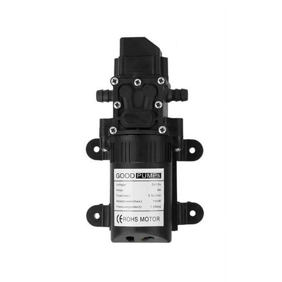 12V Water Pump with 2 Hose Clamps 123PSI Self Priming Sprayer Pump 100W Electric Diaphragm Water Pump 5.5L/Min for RV Camper Marine Boat - Black