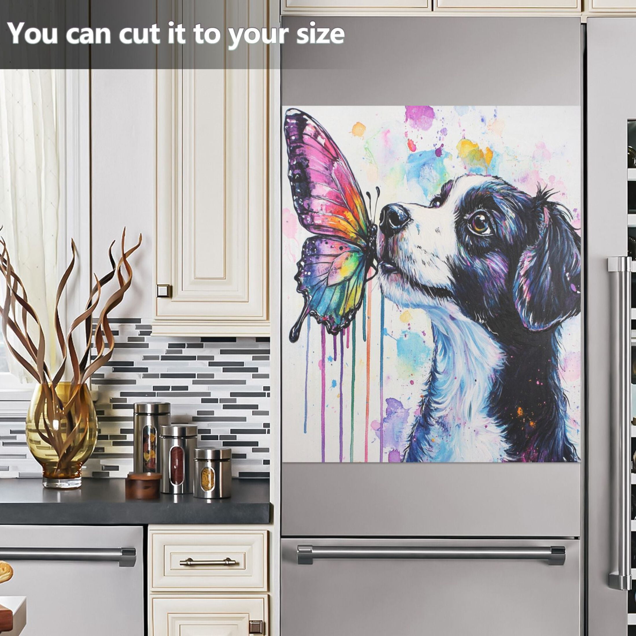 Dishwasher Magnetic Sticker 23x26 Inch Refrigerator Magnetic Sticker Washing Machine Magnetic Sticker Kitchen Panel Magnetic Sticker Home Decor Dogs Kiss Colorful Butterflies