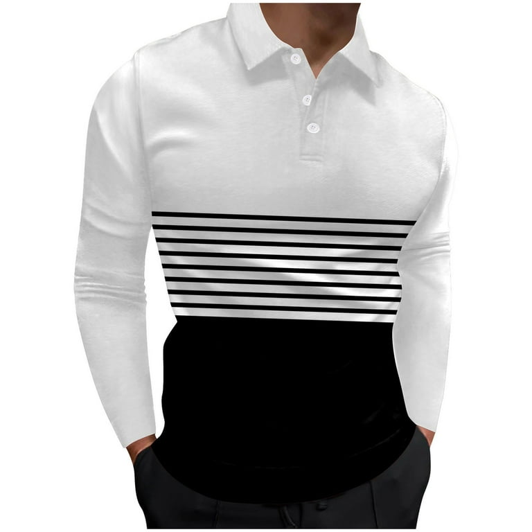 KaLI_store Long Sleeve Polo Shirts for Men Men Long Sleeve Golf Shirt  Button Business Polo Shirt Lapel Casual T-Shirt AE,M 