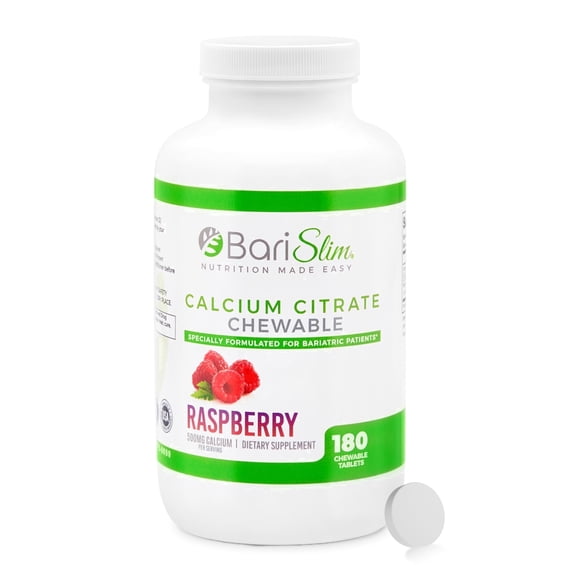 BariSlim Calcium Citrate Chewable Tablets with Magnesium & Vitamin D3 for Bone Health, Raspberry Flavor, 180 Count