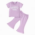 thumbnail image 3 of Kaprioy Girls Summer Outfits Aunties Little Bestie Baby Outfit Toddler Girl 2Pcs Summer Clothes Fly Sleeve Letter Shirt and Waffle Flare Pants Set, 3 of 4