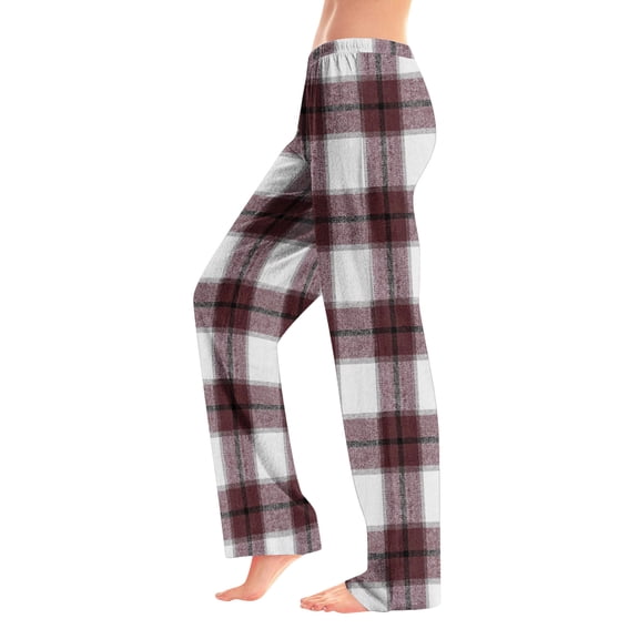 Nokdvo Christmas Pj Pants Women Fall Winter Sherpa Flannel Plaid Bottom Pants Elastic Waist Loose Super Soft Sleepwear,Light Brown L