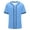 Blue, variant on Women's V-Neck Button-Up Baseball Jersey with Contrast Striped Edging and Mesh Fabric, Loose Cut Sporty Short Sleeve Top for Summer Sports and Casual Wear