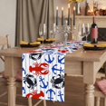thumbnail image 2 of Coastal Crabs 108 Inch Table Runner, Blue Red Nautical Anchor Lobster Marine Life Farmhouse Dresser Scarf Cotton & Linen Tablerunner for Dining/Kitchen Island/Holiday Party Décor 13" x 108", 2 of 9