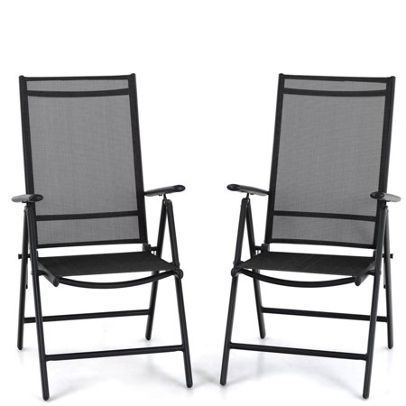 MF Studio Outdoor Folding Chairs with 7-Level Adjustable High Back for Camping Garden Beach Set of 2 Black
