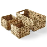 Better Homes & Gardens 3-Piece Natural Woven Water Hyacinth Decorative Storage Basket Set, 16 in x 7 in x 6 in