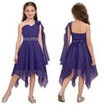 thumbnail image 2 of renvena Girls Kids One Shoulder Flower Dress Pleated Chiffon Wedding Bridesmaid Pageant Prom Ball Gown Purple 14, 2 of 7