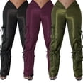 thumbnail image 5 of Pantalones y pantalones casuales de color verde liso con cierre de cremallera para mujer, 5 of 5