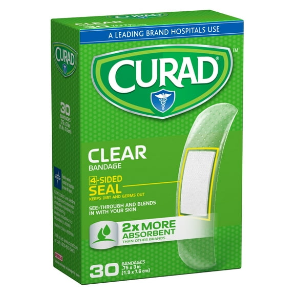 Curad Clear Adhesive Bandages, Clear, 30 Ct