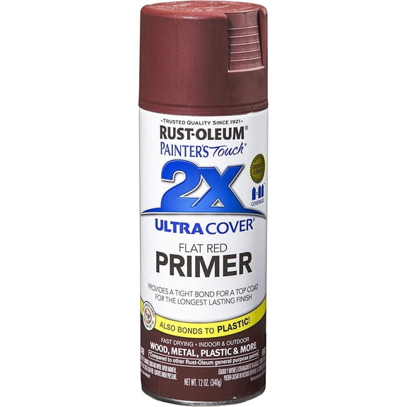 Rust-Oleum Painters Touch 2X Ultra Cover Primer Spray, Aerosol 12 oz Flat Red- 334018