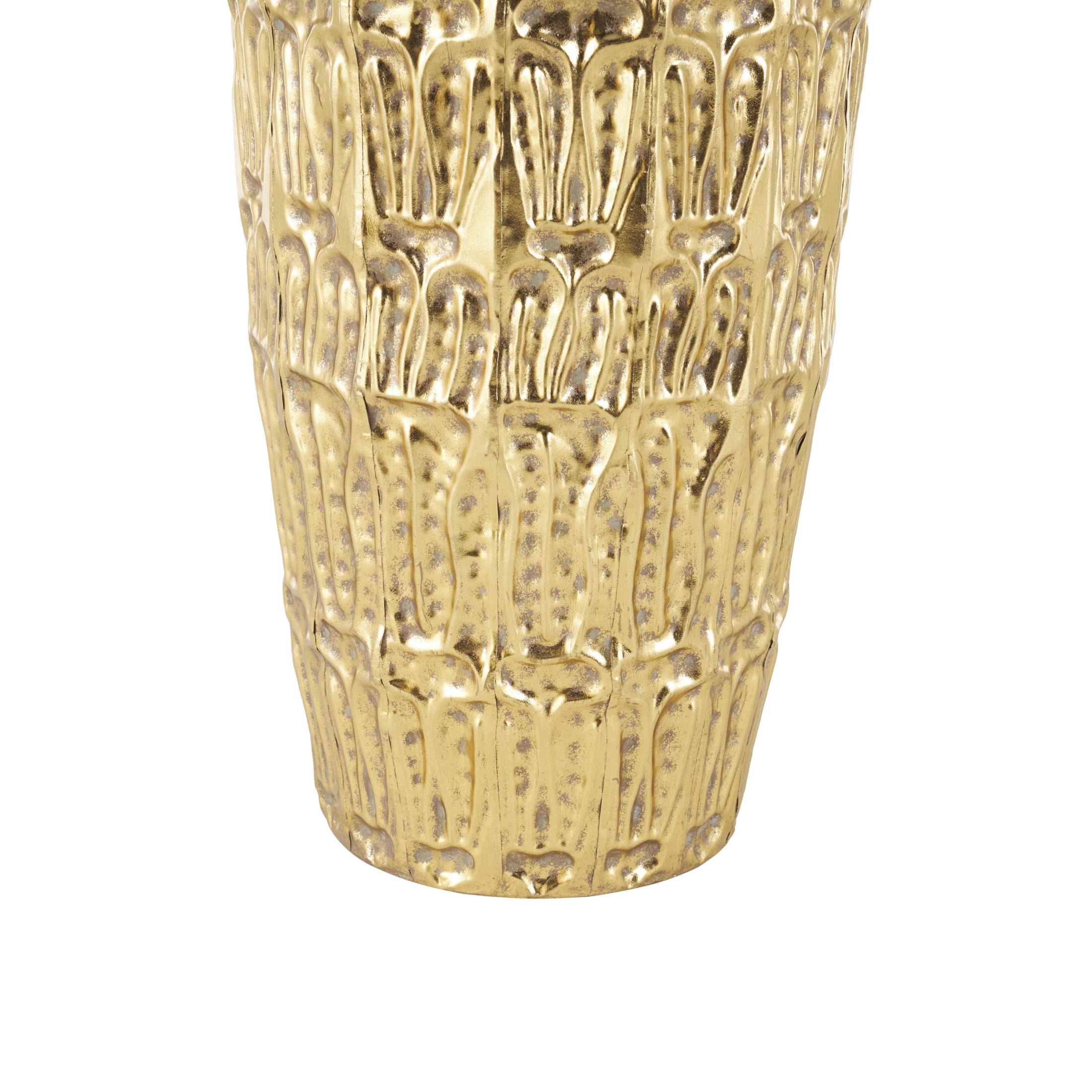 DecMode 41", 37"H Tall Gold Metal Vase with Grooved Patterns, Set of 2