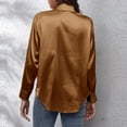 thumbnail image 4 of Womens Blouses Autumn Winter Satin Silk Solid Color Lapel Long Sleeve Loose Casual Tops Outwear, 4 of 5