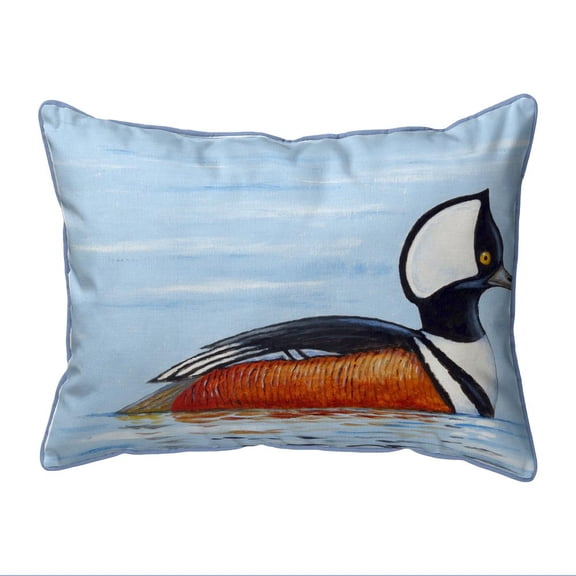 Betsy Drake Hooded Merganser Duck Print Zippered Throw Pillow